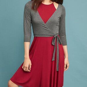 Anthropologie Corps de Ballet Dress Red Grey Knit Fit & Flare NWT